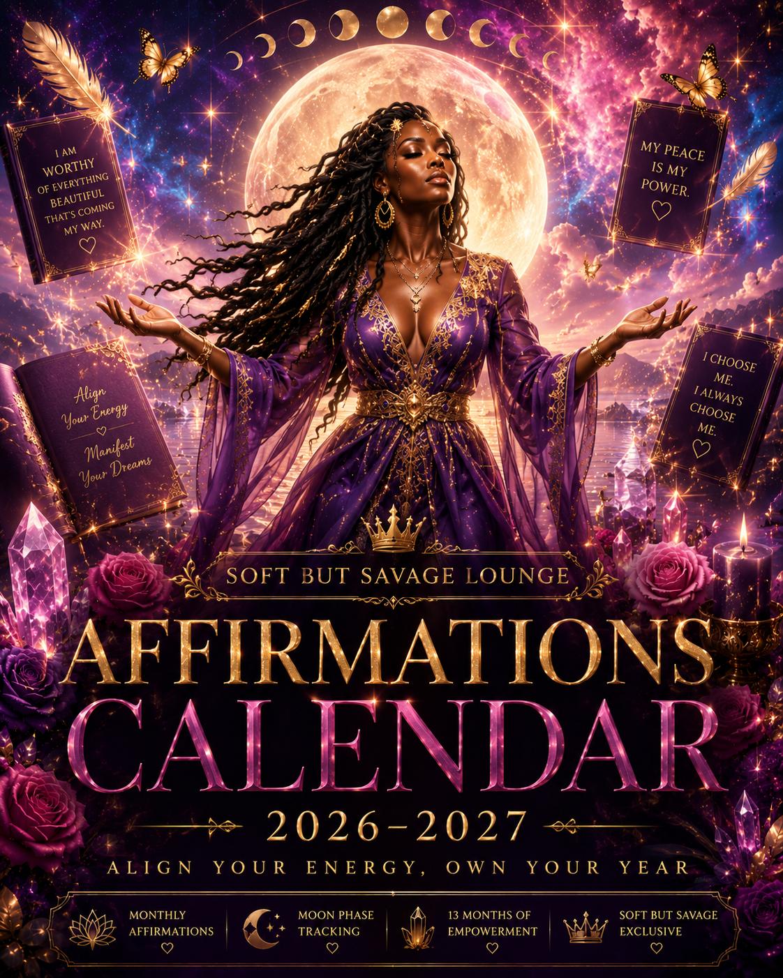 🌙 Soft But Savage Lounge Affirmations Calendar 2026–2027